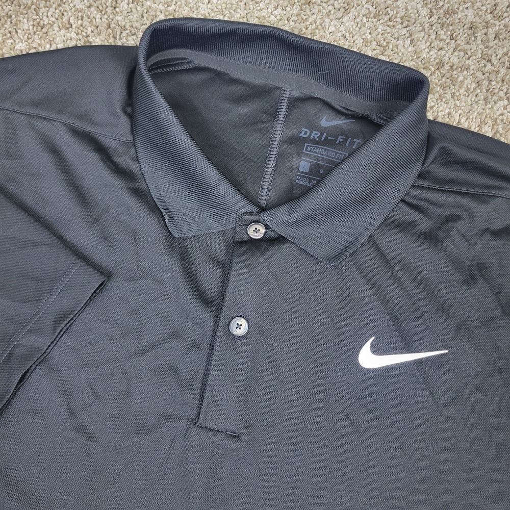 Nike Dri Fit Mens Large Solid Black Performance Stretch Golf Polo Short Sleeve